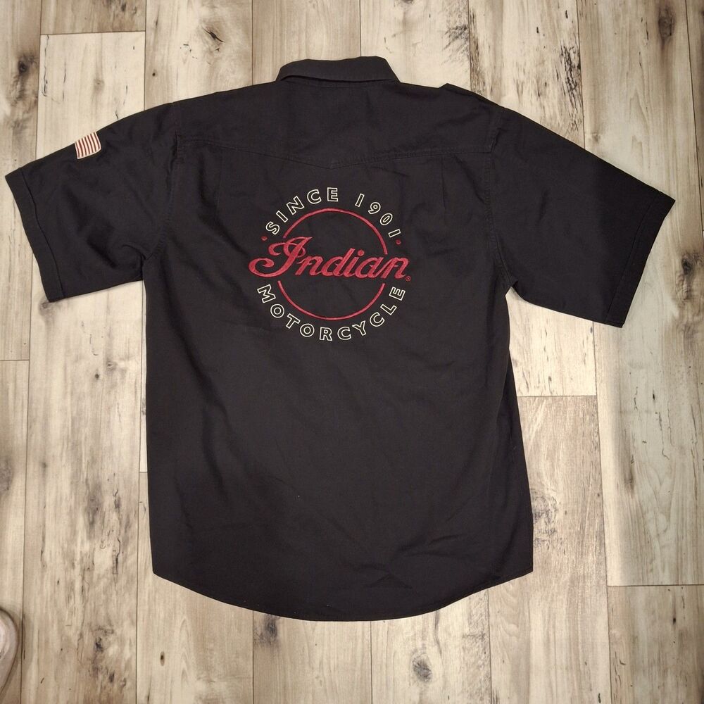 Indian Motorcycle Short Sleeve Casual Shirt Black Men Size Large - Picture 2 of 8
